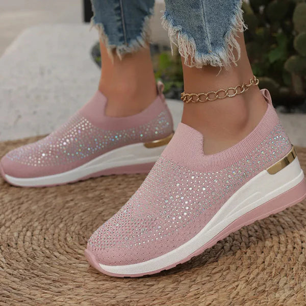 Luna - Zapatillas de malla con cristales brillantes y cuña ergonómica