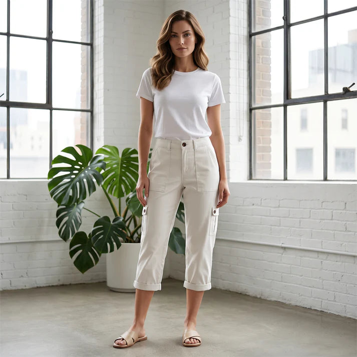 Carla - Pantalón cargo capri con bolsillos