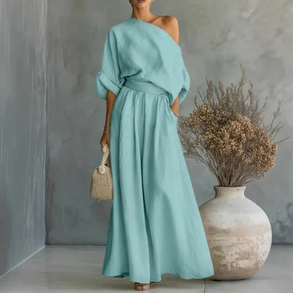 Alba - Conjunto de top sin tirantes y pantalón de pierna ancha