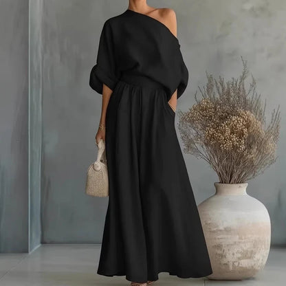 Alba - Conjunto de top sin tirantes y pantalón de pierna ancha