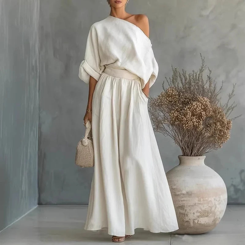 Alba - Conjunto de top sin tirantes y pantalón de pierna ancha
