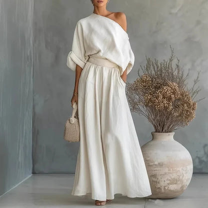Alba - Conjunto de top sin tirantes y pantalón de pierna ancha