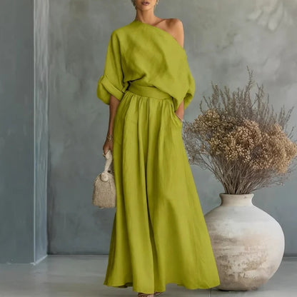 Alba - Conjunto de top sin tirantes y pantalón de pierna ancha