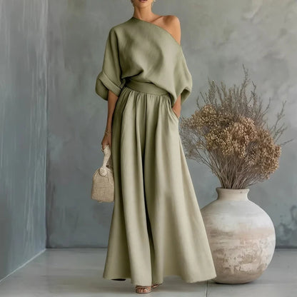 Alba - Conjunto de top sin tirantes y pantalón de pierna ancha