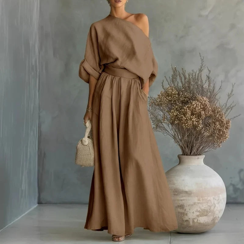 Alba - Conjunto de top sin tirantes y pantalón de pierna ancha
