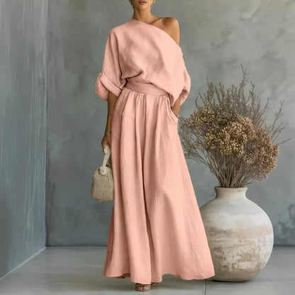 Alba - Conjunto de top sin tirantes y pantalón de pierna ancha