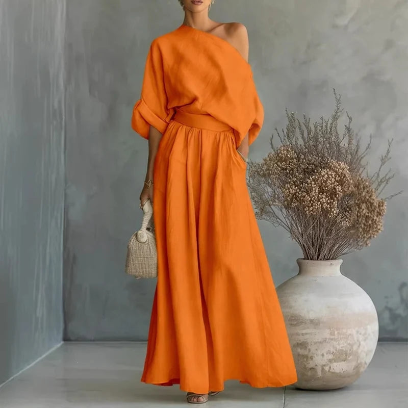 Alba - Conjunto de top sin tirantes y pantalón de pierna ancha
