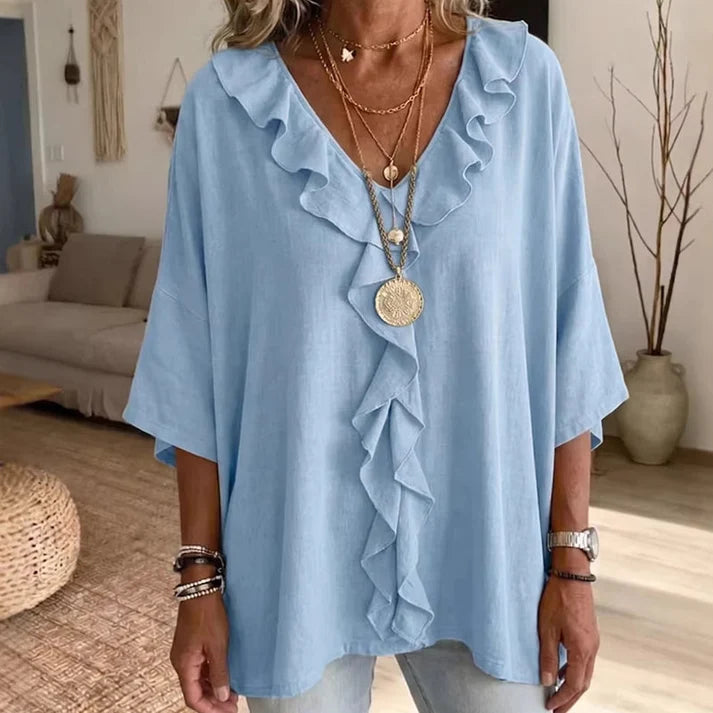 Alma - Blusa casual con escote en V y volantes