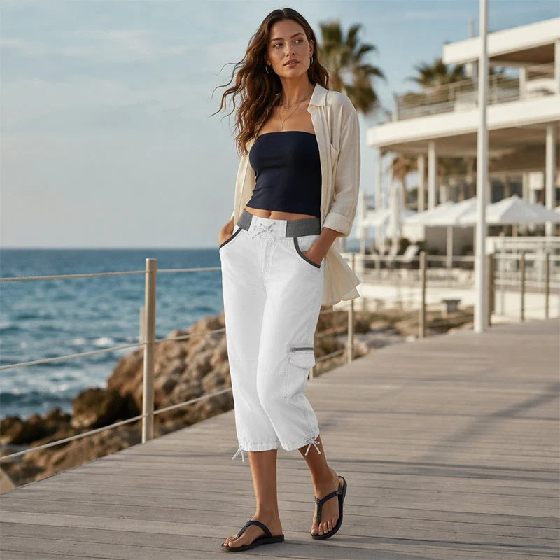 Abril - Pantalón capri cargo de cintura alta