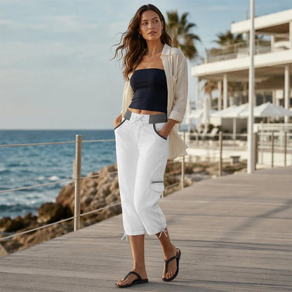 Abril - Pantalón capri cargo de cintura alta