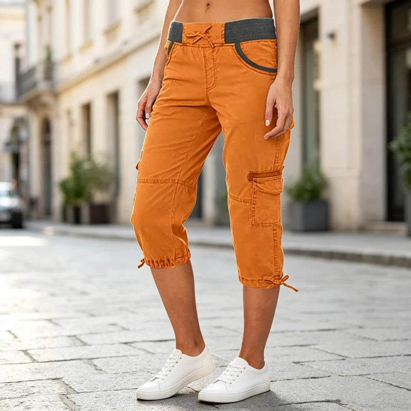 Abril - Pantalón capri cargo de cintura alta