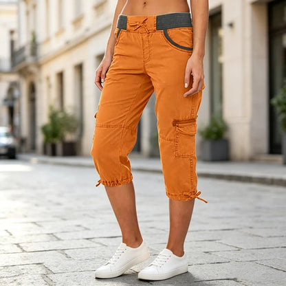 Abril - Pantalón capri cargo de cintura alta
