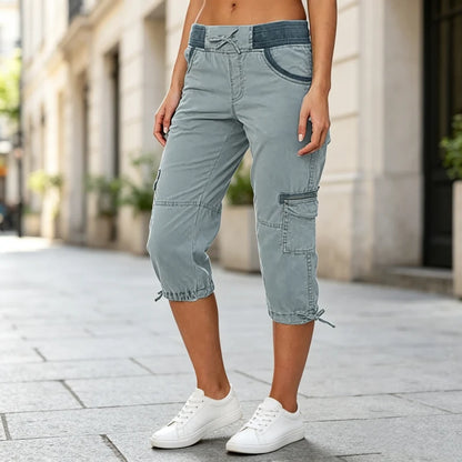 Abril - Pantalón capri cargo de cintura alta