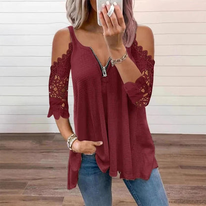 Alba - Blusa con hombros descubiertos y encaje