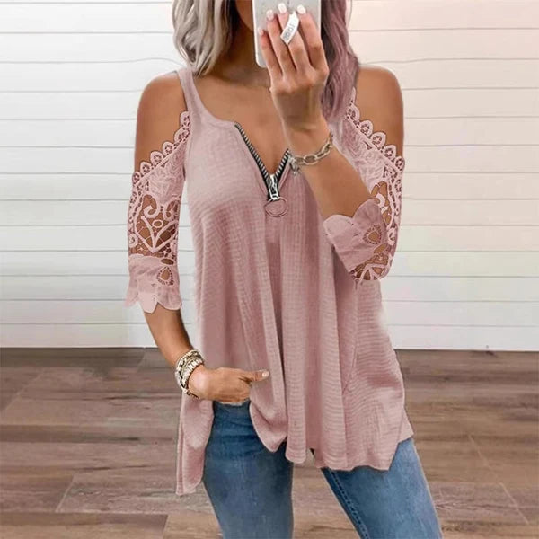Alba - Blusa con hombros descubiertos y encaje