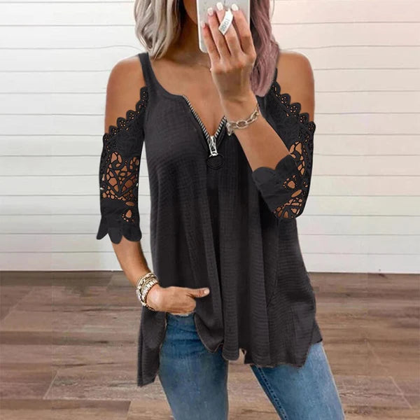 Alba - Blusa con hombros descubiertos y encaje