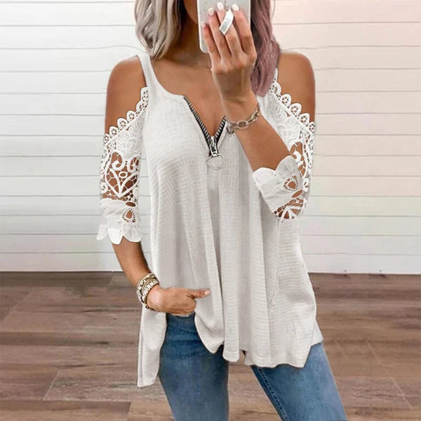 Alba - Blusa con hombros descubiertos y encaje