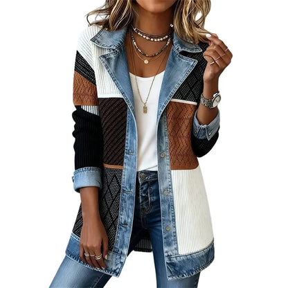 Alejandra - Chaqueta de punto con detalles efecto denim