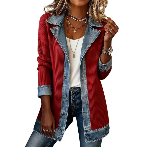 Alejandra - Chaqueta de punto con detalles efecto denim