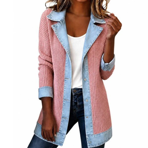 Alejandra - Chaqueta de punto con detalles efecto denim
